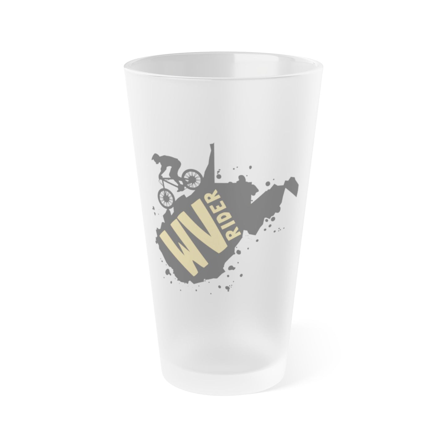 WV Rider Frosted Pint Glass - 16oz Cooler for Outdoor Enthusiasts