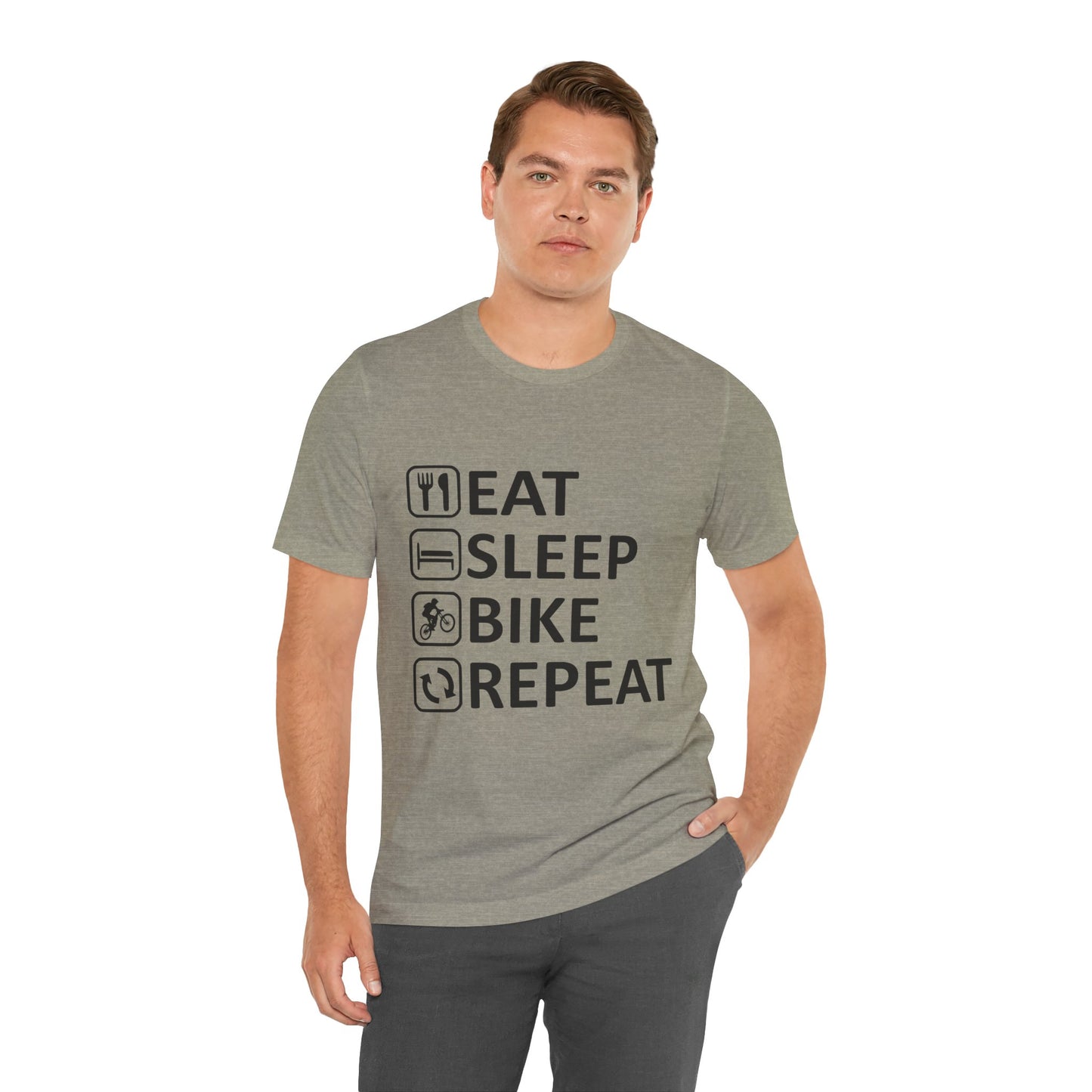 Eat Sleep Bike Repeat - Unisex Jersey Tee, Funny Cycling Shirt, Gift for Cyclists, Casual Wear, Bike Lover's Tee, Sports Enthusiast Top