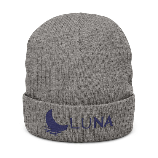 LUNA Ribbed Knit Beanie, Embroidered