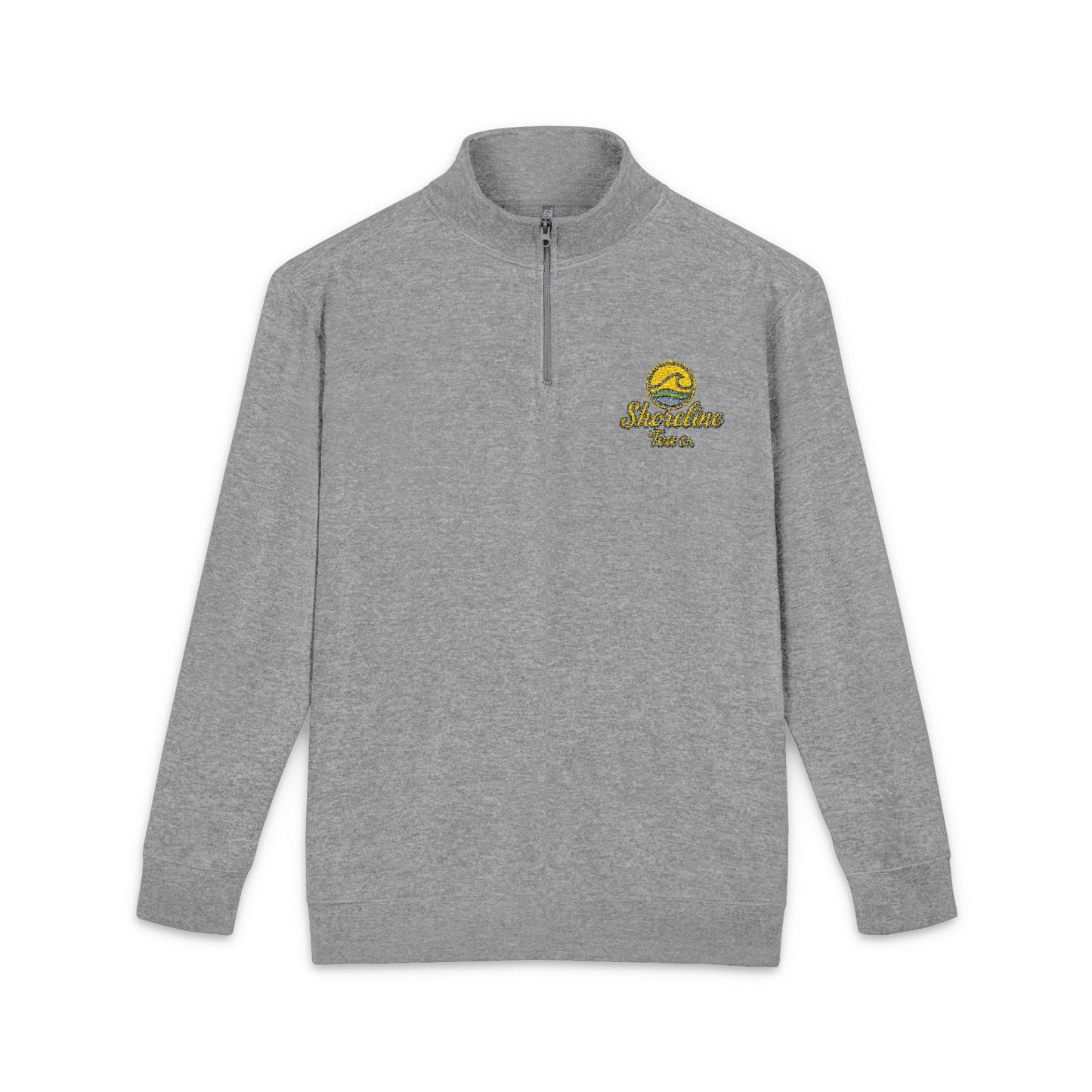 Embroidered Shoreline Tea Co Fleece Pullover — Cozy Floral Quarter-Zip Sweatshirt