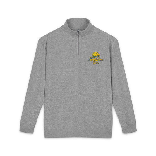 Embroidered Shoreline Tea Co Fleece Pullover — Cozy Floral Quarter-Zip Sweatshirt