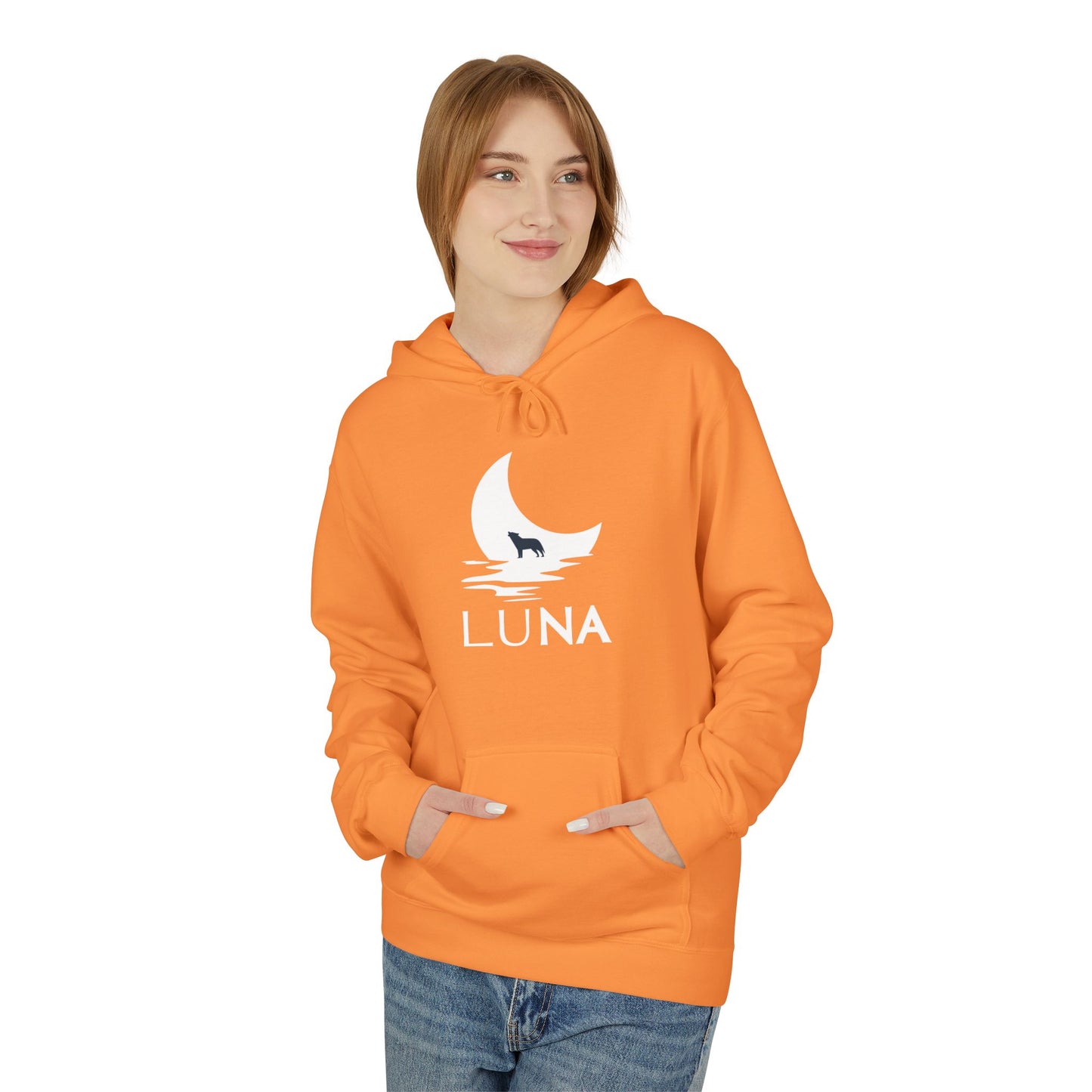 LUNA Moonlit Fleece Hoodie, Cozy Unisex Hoodie, Casual Sweatshirt, Winter Gift, Celestial Clothing, Night Sky Apparel