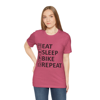 Eat Sleep Bike Repeat - Unisex Jersey Tee, Funny Cycling Shirt, Gift for Cyclists, Casual Wear, Bike Lover's Tee, Sports Enthusiast Top