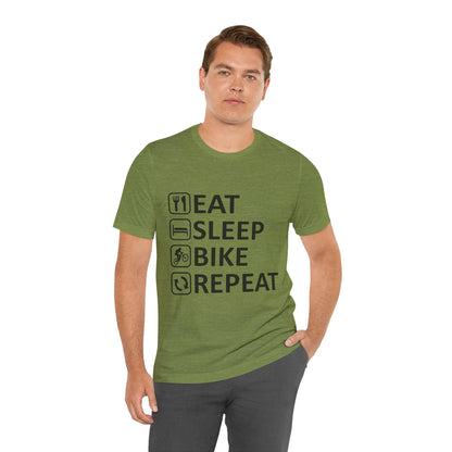 Eat Sleep Bike Repeat - Unisex Jersey Tee, Funny Cycling Shirt, Gift for Cyclists, Casual Wear, Bike Lover's Tee, Sports Enthusiast Top