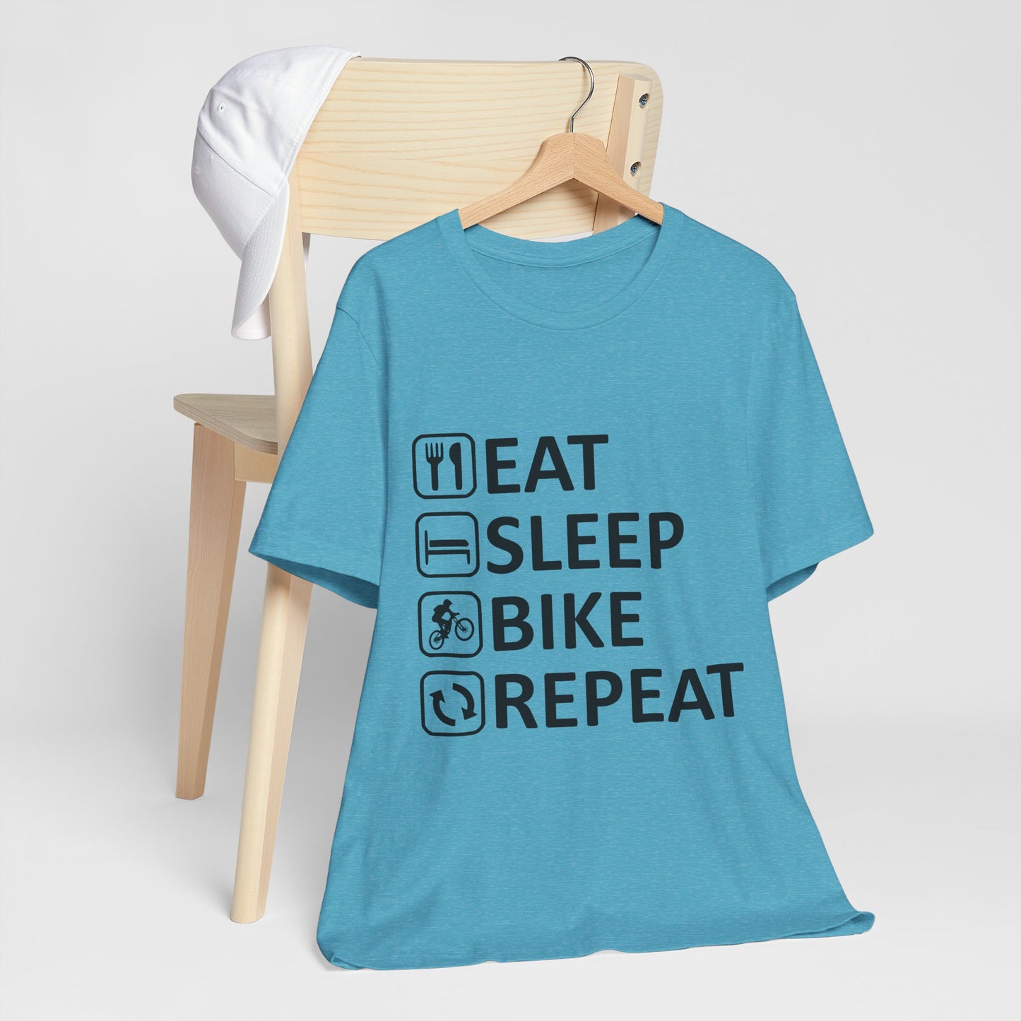 Eat Sleep Bike Repeat - Unisex Jersey Tee, Funny Cycling Shirt, Gift for Cyclists, Casual Wear, Bike Lover's Tee, Sports Enthusiast Top