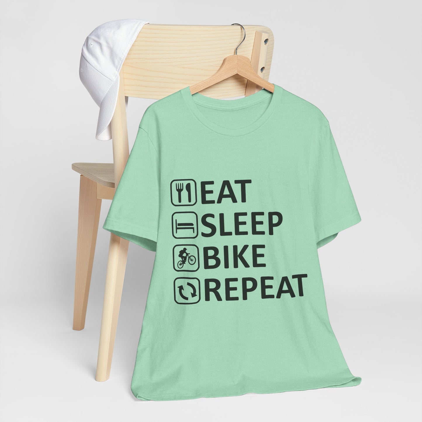Eat Sleep Bike Repeat - Unisex Jersey Tee, Funny Cycling Shirt, Gift for Cyclists, Casual Wear, Bike Lover's Tee, Sports Enthusiast Top