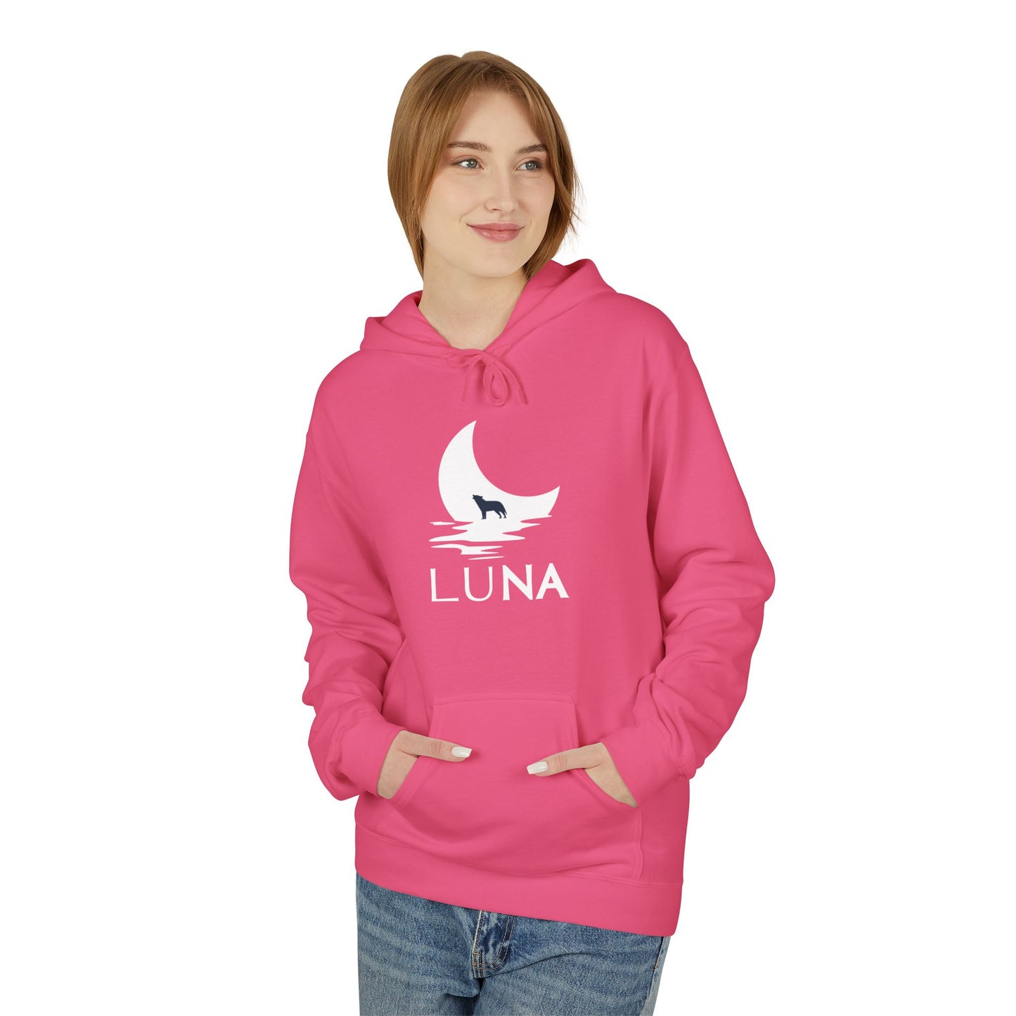 LUNA Moonlit Fleece Hoodie, Cozy Unisex Hoodie, Casual Sweatshirt, Winter Gift, Celestial Clothing, Night Sky Apparel