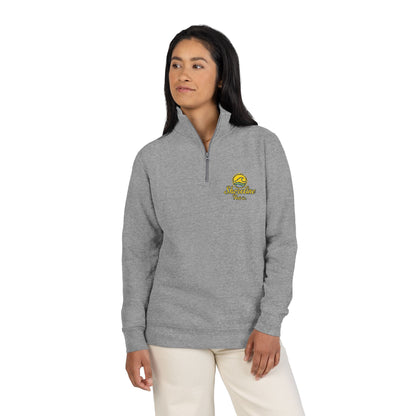 Embroidered Shoreline Tea Co Fleece Pullover — Cozy Floral Quarter-Zip Sweatshirt
