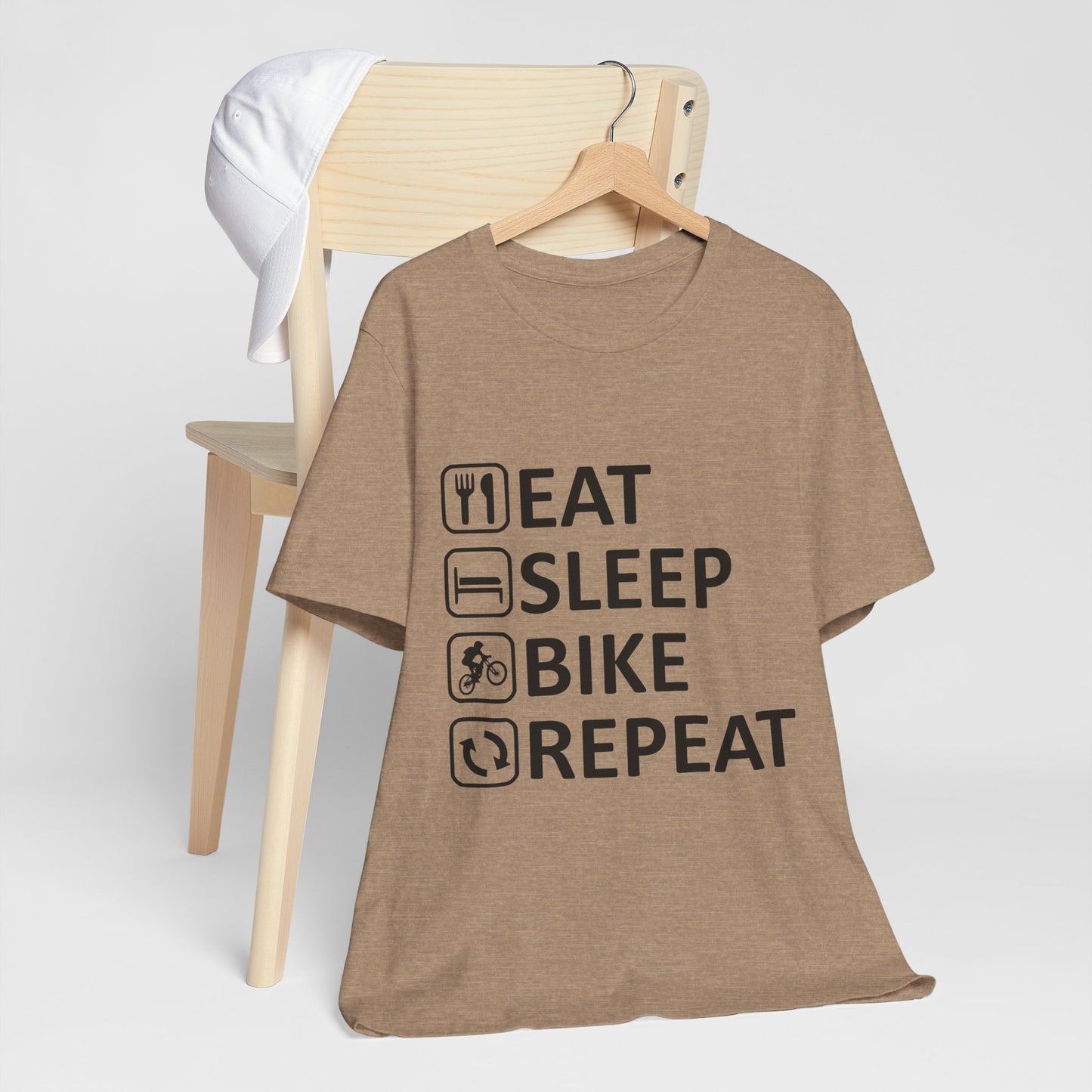 Eat Sleep Bike Repeat - Unisex Jersey Tee, Funny Cycling Shirt, Gift for Cyclists, Casual Wear, Bike Lover's Tee, Sports Enthusiast Top