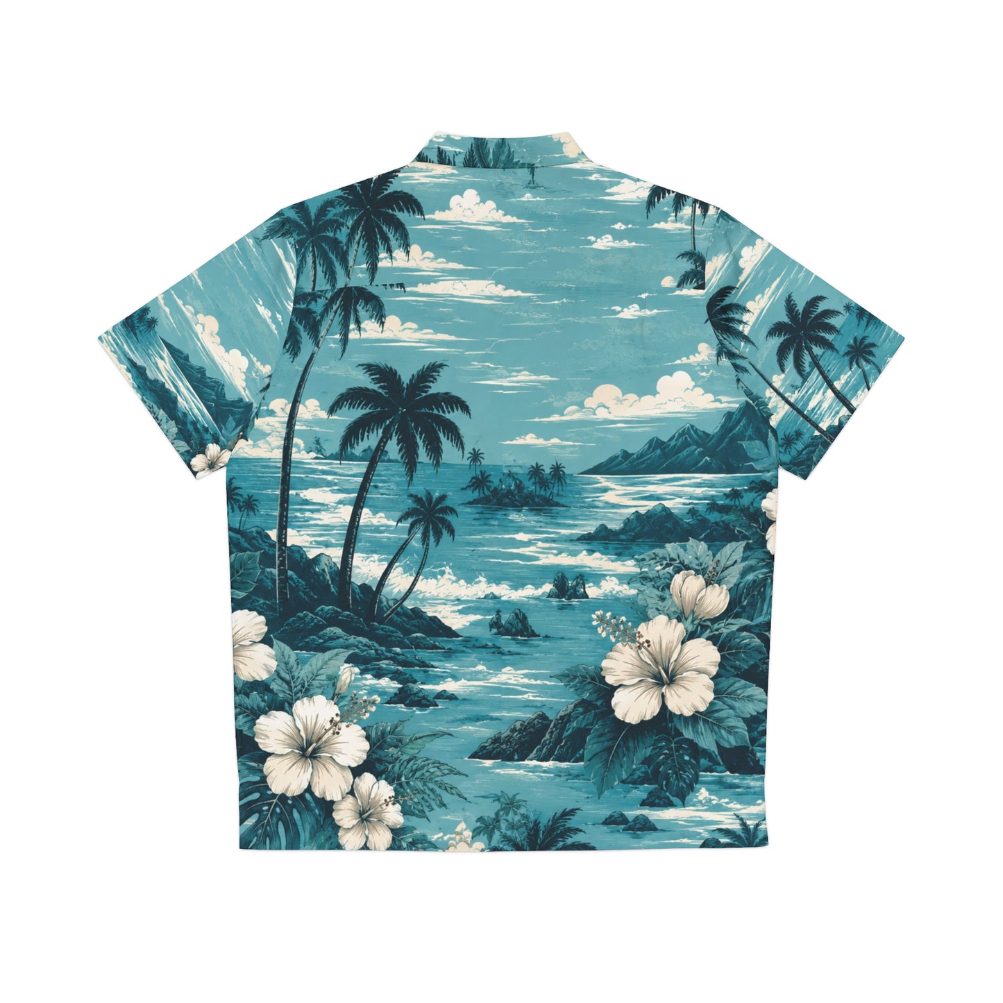 CURENT Men's Hawaiian Shirt - Teal Beach Floral Aloha Button-Up