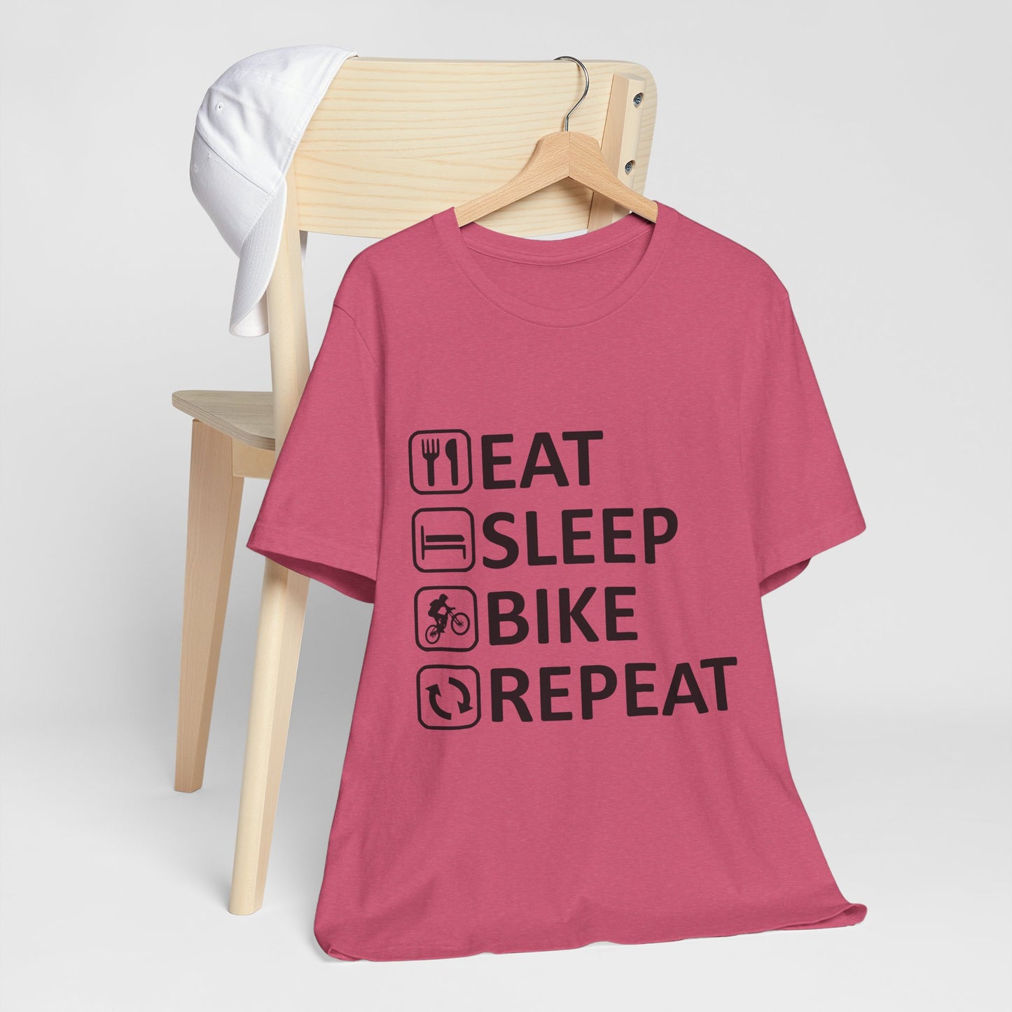 Eat Sleep Bike Repeat - Unisex Jersey Tee, Funny Cycling Shirt, Gift for Cyclists, Casual Wear, Bike Lover's Tee, Sports Enthusiast Top