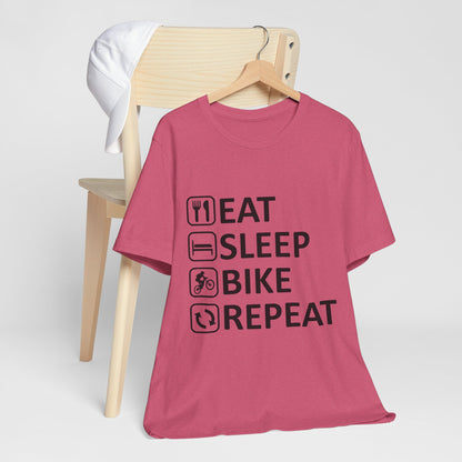 Eat Sleep Bike Repeat - Unisex Jersey Tee, Funny Cycling Shirt, Gift for Cyclists, Casual Wear, Bike Lover's Tee, Sports Enthusiast Top