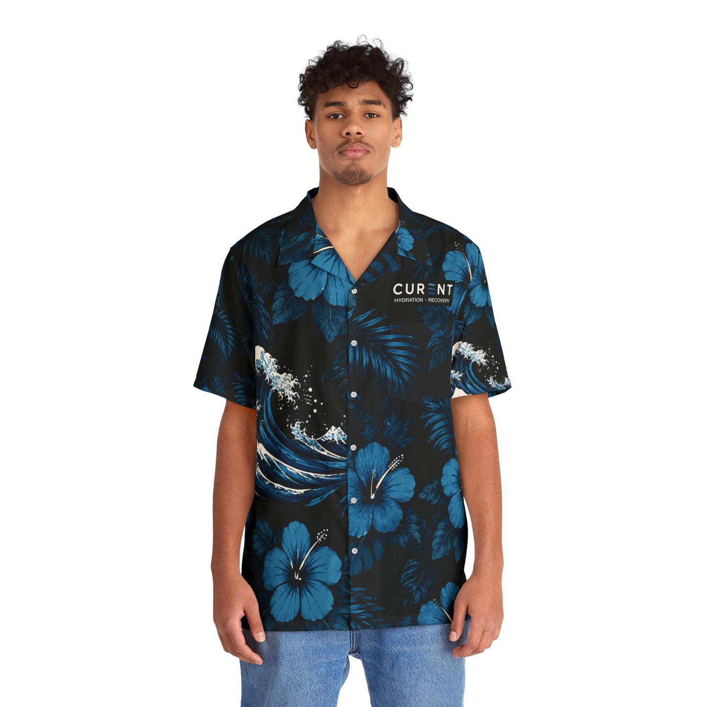 CURENT Men's Hawaiian Shirt - Dark Floral Aloha Button-Up