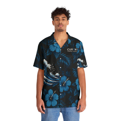 CURENT Men's Hawaiian Shirt - Dark Floral Aloha Button-Up