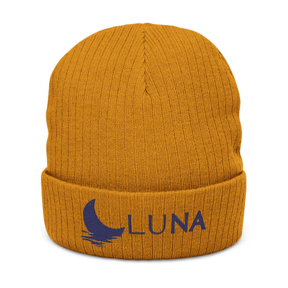 LUNA Ribbed Knit Beanie, Embroidered