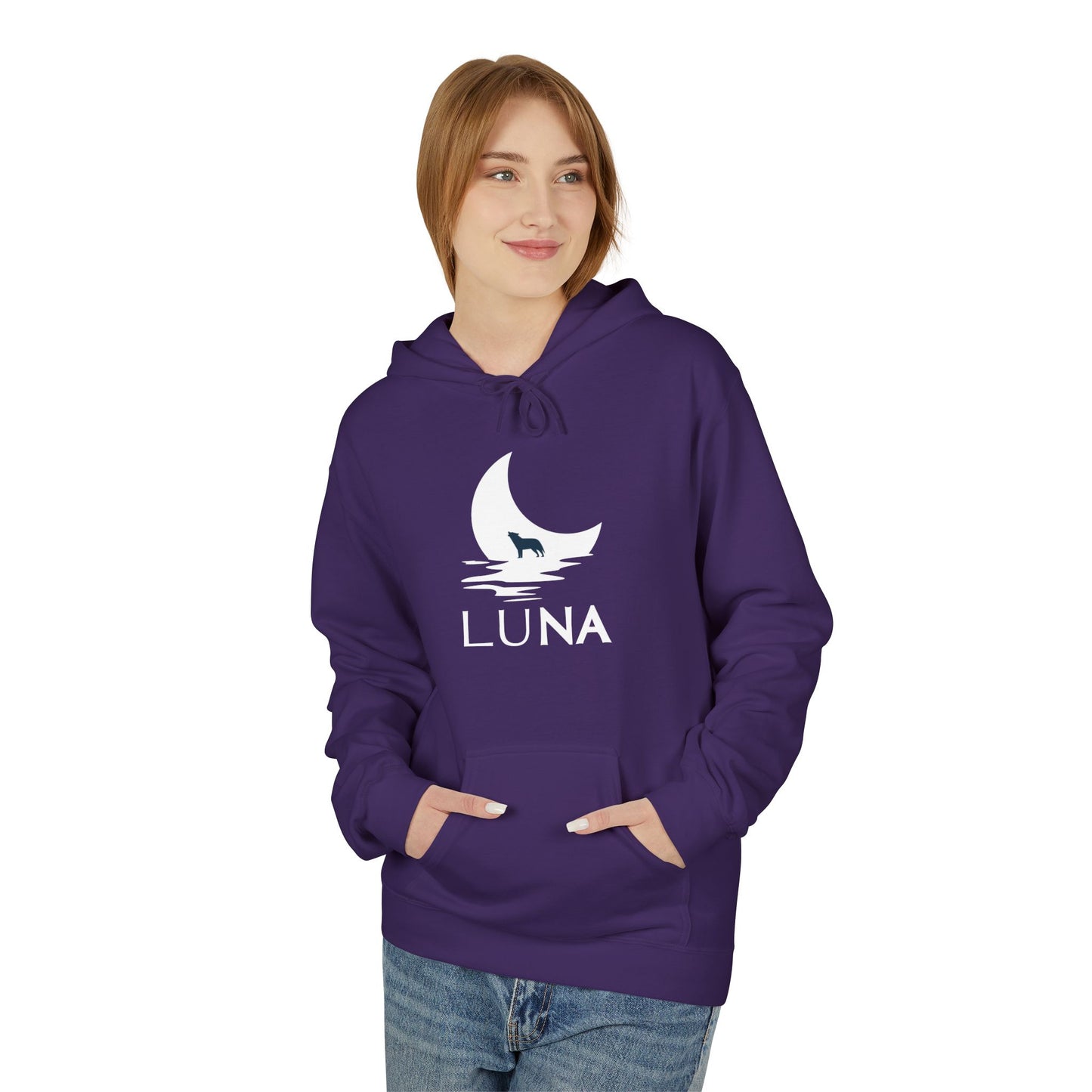 LUNA Moonlit Fleece Hoodie, Cozy Unisex Hoodie, Casual Sweatshirt, Winter Gift, Celestial Clothing, Night Sky Apparel