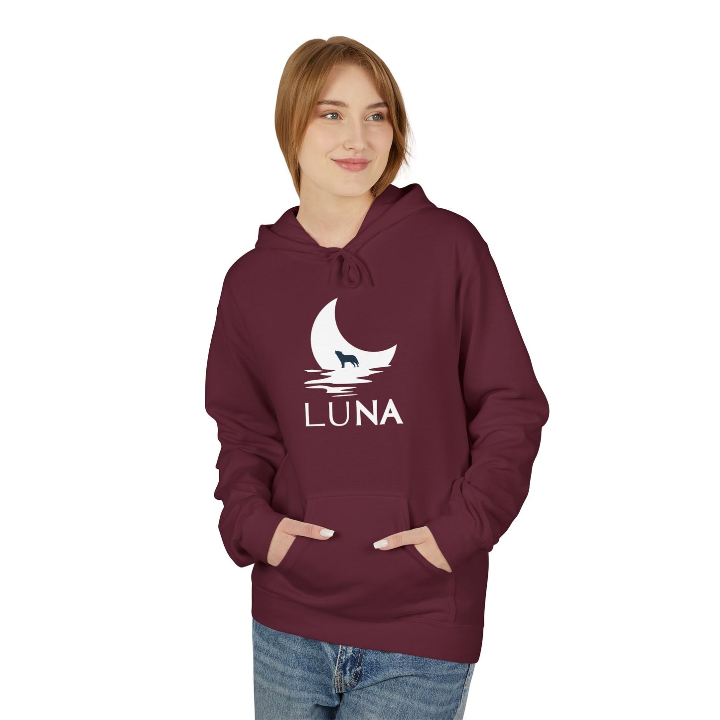 LUNA Moonlit Fleece Hoodie, Cozy Unisex Hoodie, Casual Sweatshirt, Winter Gift, Celestial Clothing, Night Sky Apparel