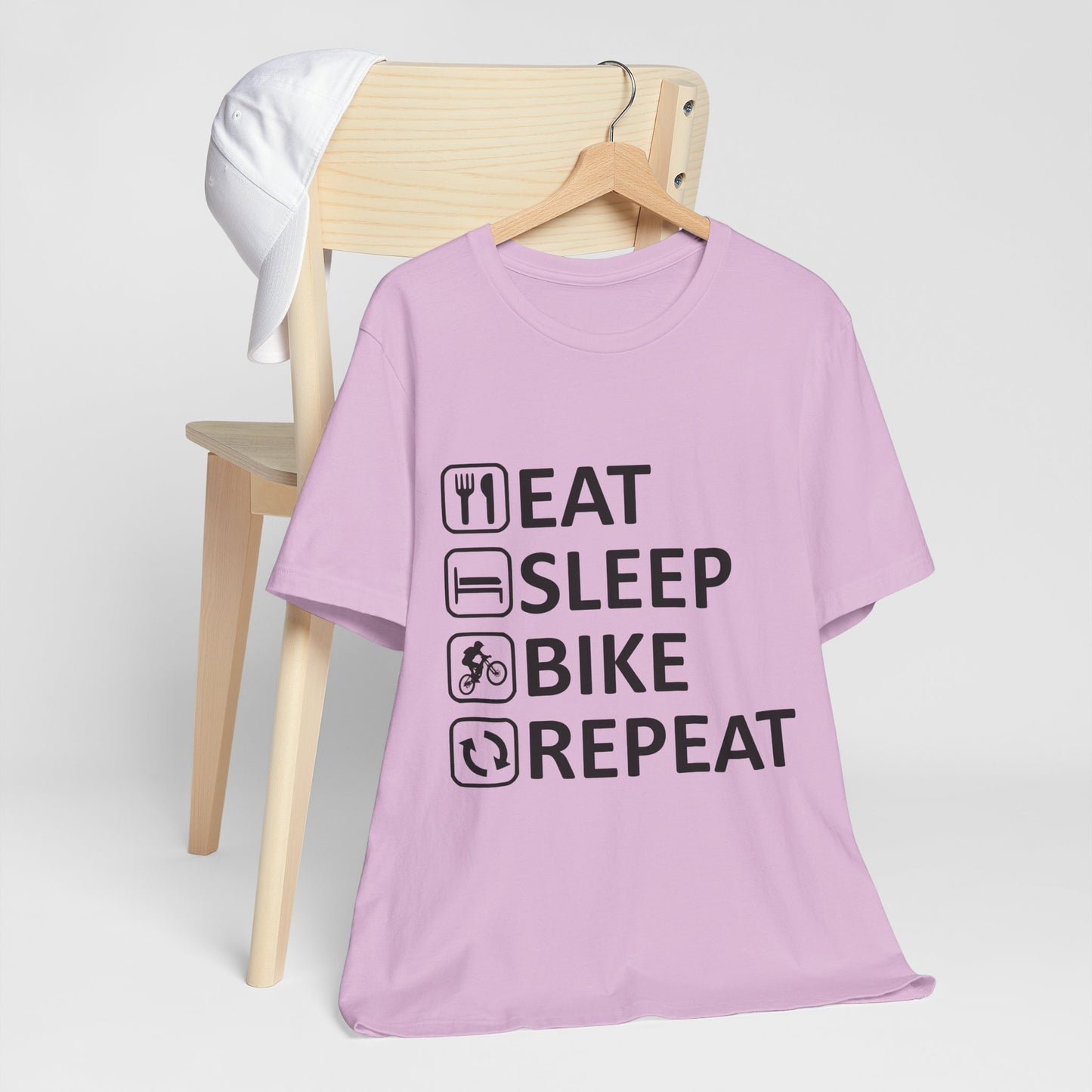 Eat Sleep Bike Repeat - Unisex Jersey Tee, Funny Cycling Shirt, Gift for Cyclists, Casual Wear, Bike Lover's Tee, Sports Enthusiast Top