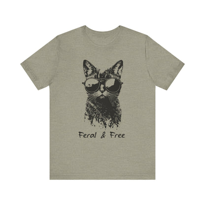 Feral and Free Funny Cat T-shirt Unisex Jersey Short Sleeve Tee