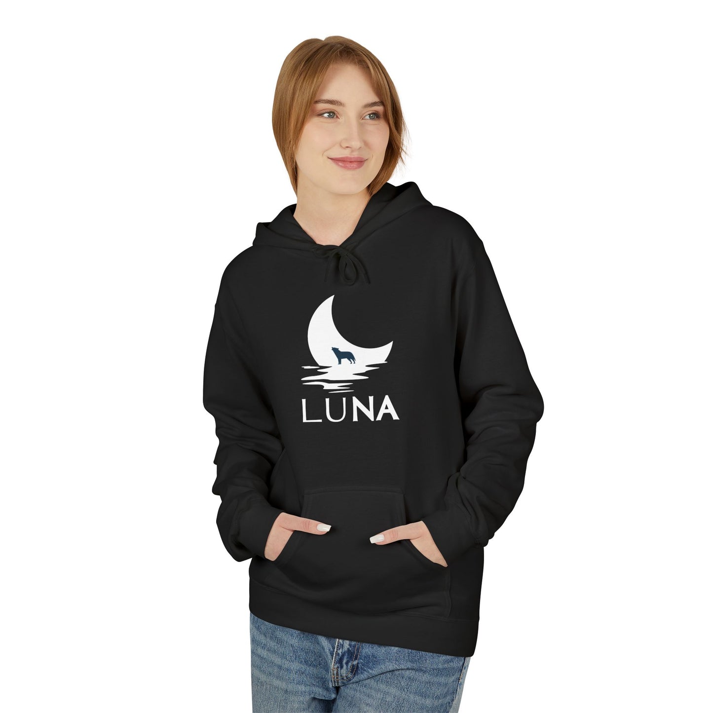 LUNA Moonlit Fleece Hoodie, Cozy Unisex Hoodie, Casual Sweatshirt, Winter Gift, Celestial Clothing, Night Sky Apparel
