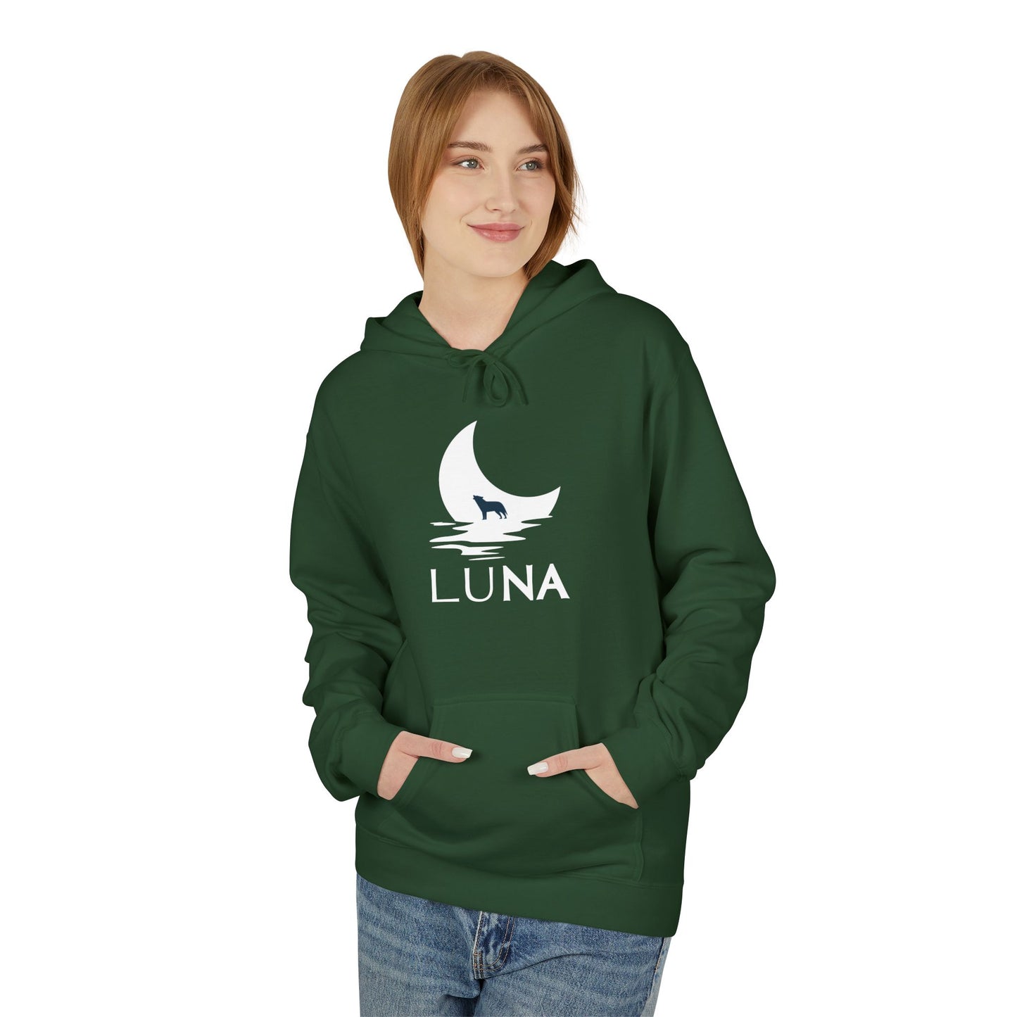 LUNA Moonlit Fleece Hoodie, Cozy Unisex Hoodie, Casual Sweatshirt, Winter Gift, Celestial Clothing, Night Sky Apparel