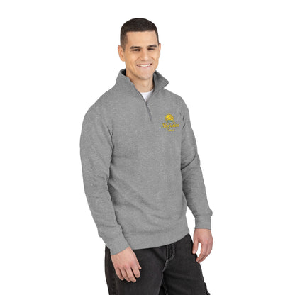 Embroidered Shoreline Tea Co Fleece Pullover — Cozy Floral Quarter-Zip Sweatshirt