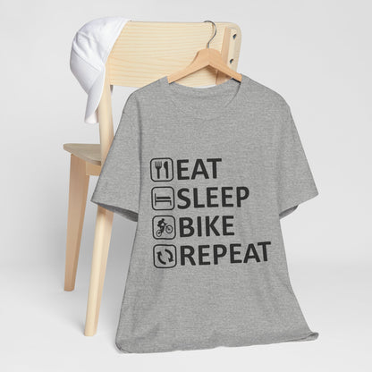 Eat Sleep Bike Repeat - Unisex Jersey Tee, Funny Cycling Shirt, Gift for Cyclists, Casual Wear, Bike Lover's Tee, Sports Enthusiast Top