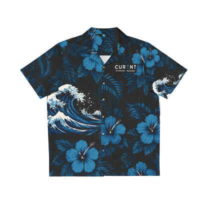 CURENT Men's Hawaiian Shirt - Dark Floral Aloha Button-Up