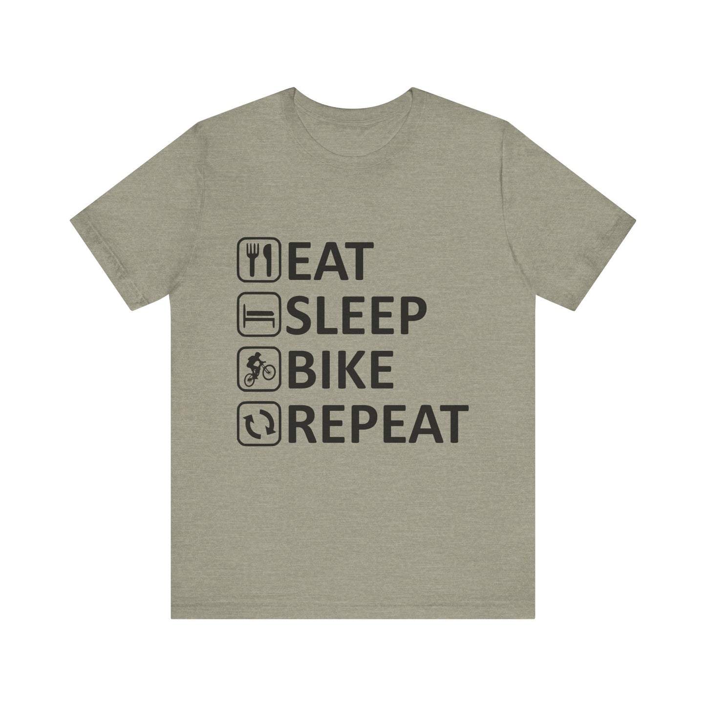 Eat Sleep Bike Repeat - Unisex Jersey Tee, Funny Cycling Shirt, Gift for Cyclists, Casual Wear, Bike Lover's Tee, Sports Enthusiast Top