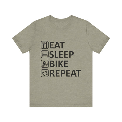 Eat Sleep Bike Repeat - Unisex Jersey Tee, Funny Cycling Shirt, Gift for Cyclists, Casual Wear, Bike Lover's Tee, Sports Enthusiast Top