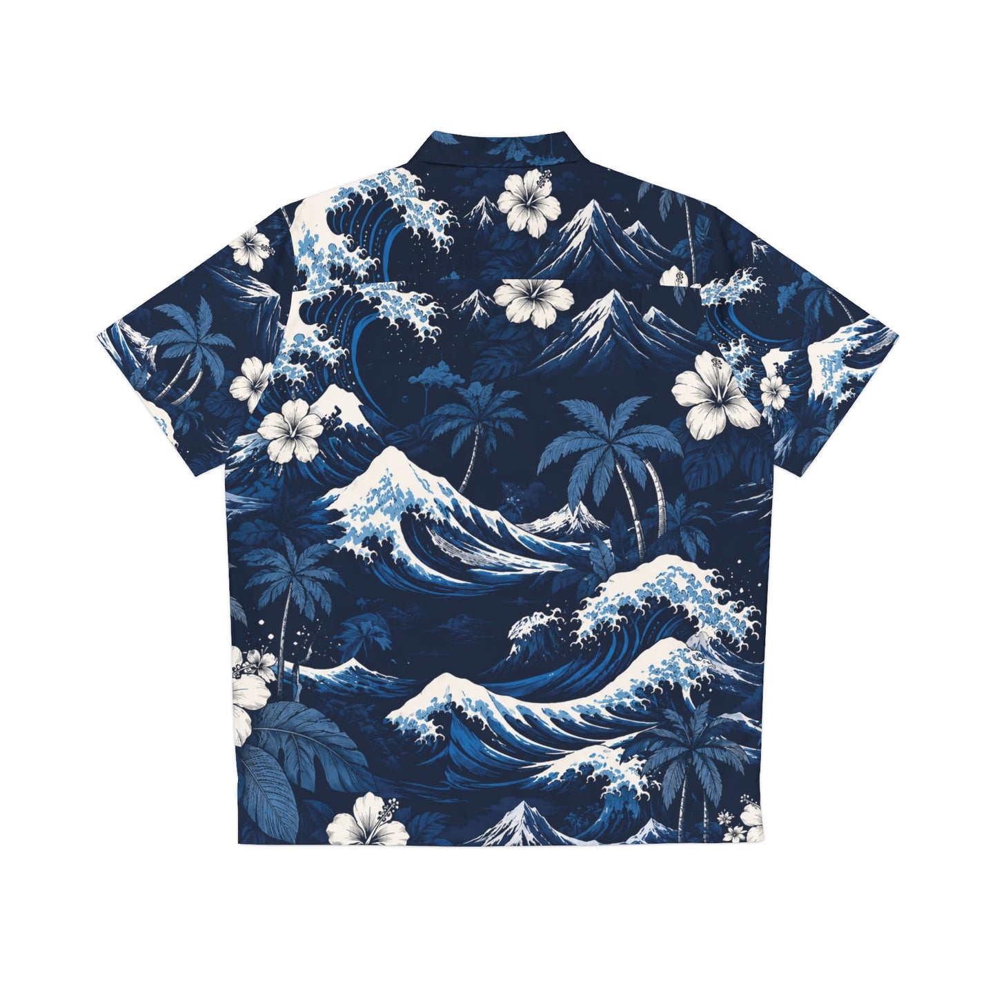 CURENT Men's Hawaiian Shirt - Navy Wave Floral Aloha Button-Up