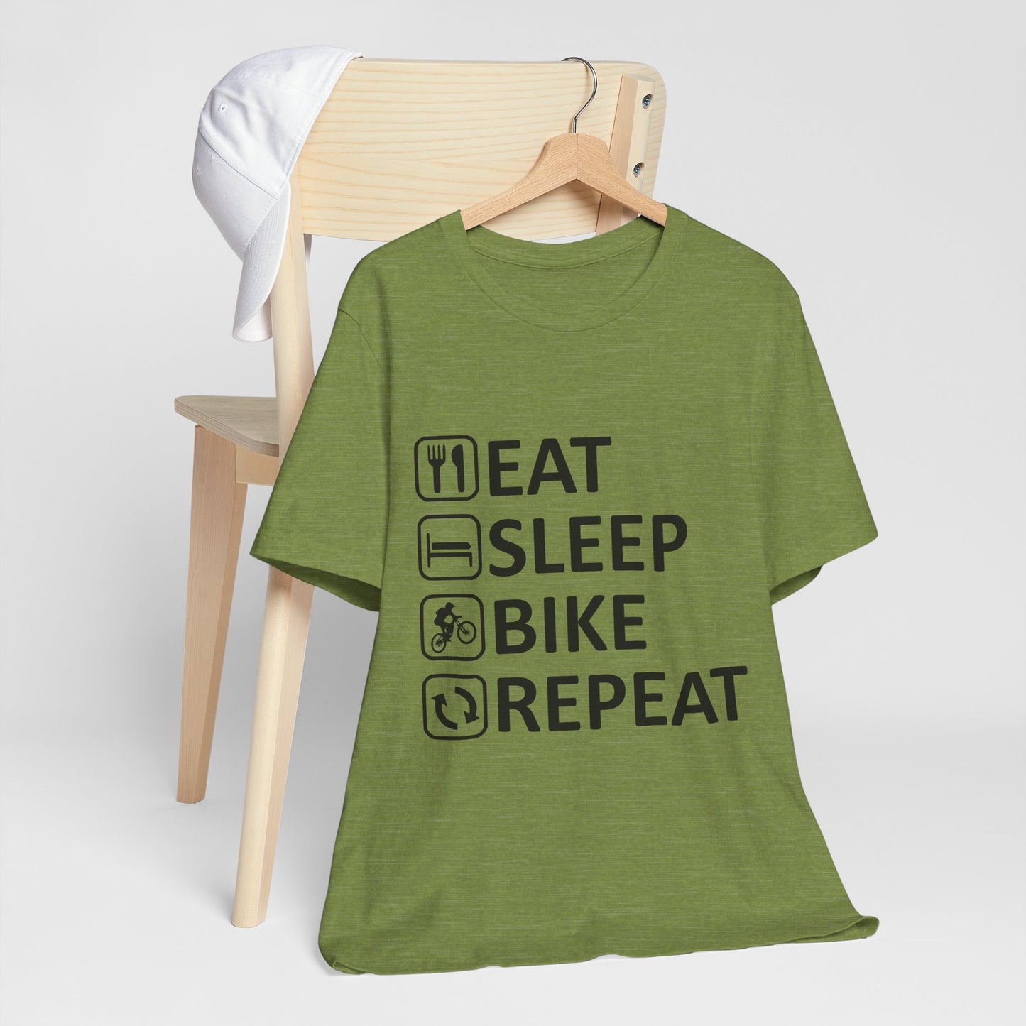 Eat Sleep Bike Repeat - Unisex Jersey Tee, Funny Cycling Shirt, Gift for Cyclists, Casual Wear, Bike Lover's Tee, Sports Enthusiast Top