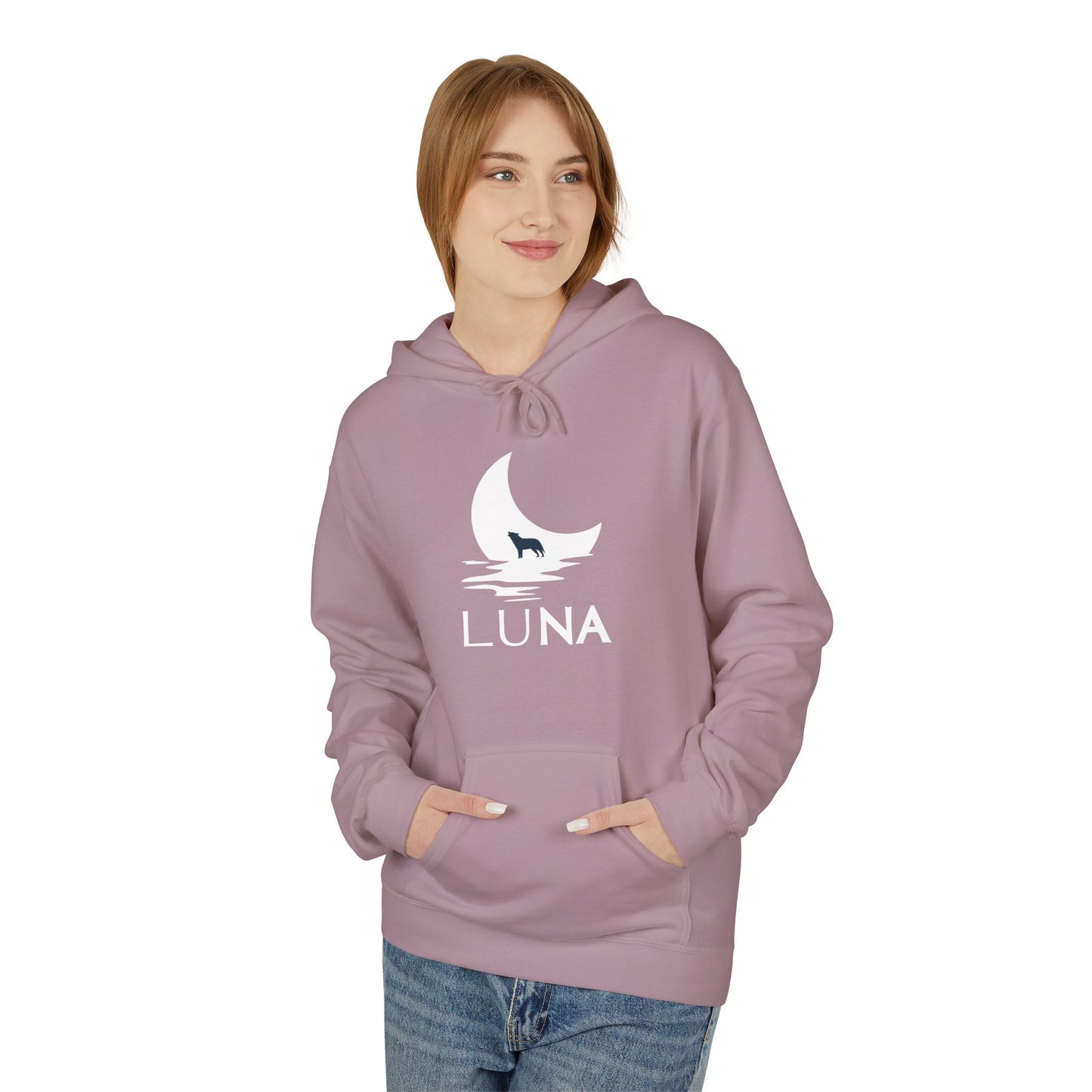 LUNA Moonlit Fleece Hoodie, Cozy Unisex Hoodie, Casual Sweatshirt, Winter Gift, Celestial Clothing, Night Sky Apparel